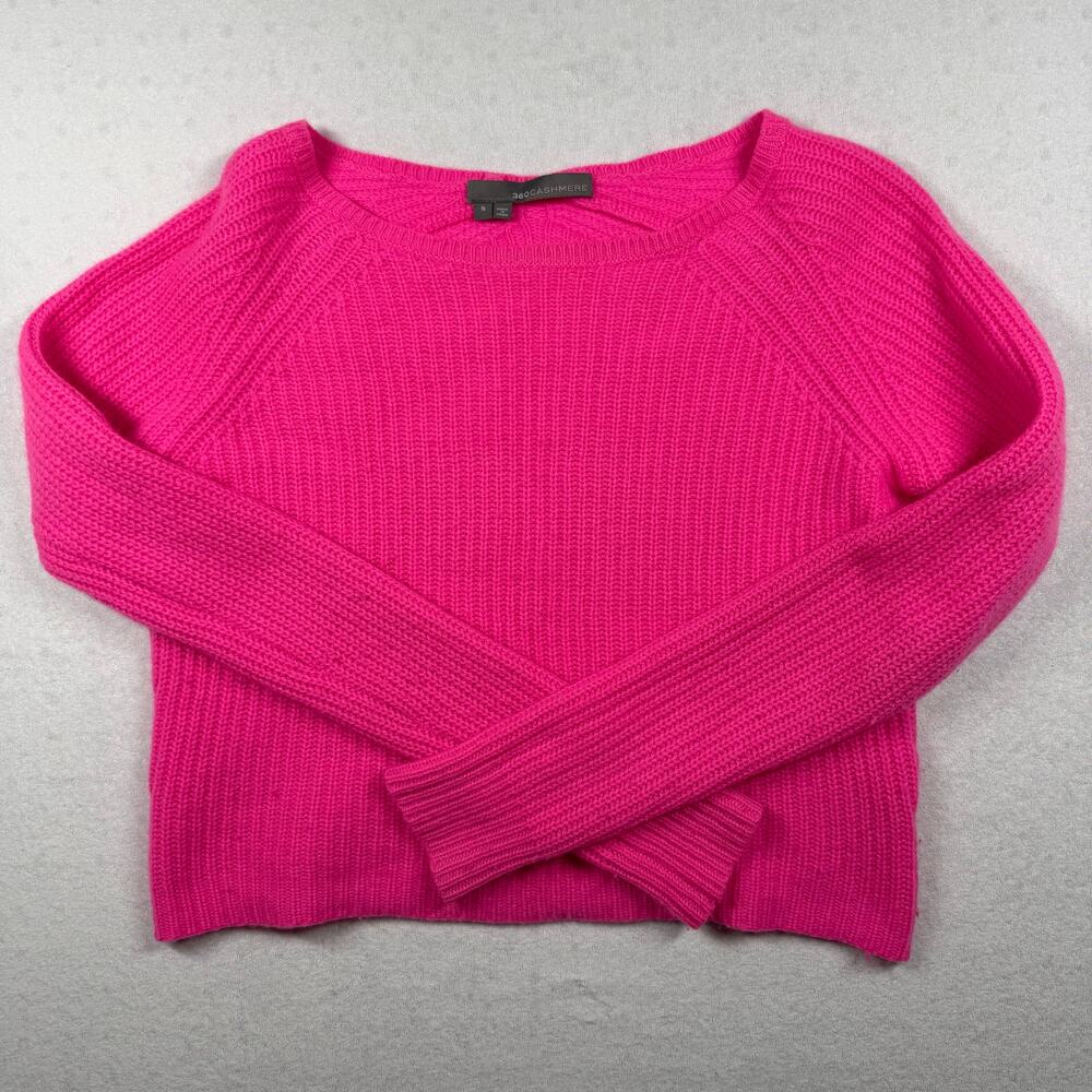 360Cashmere 100% Cashmere Sweater Women’s Small Hot Pink Rib Knit Pullover